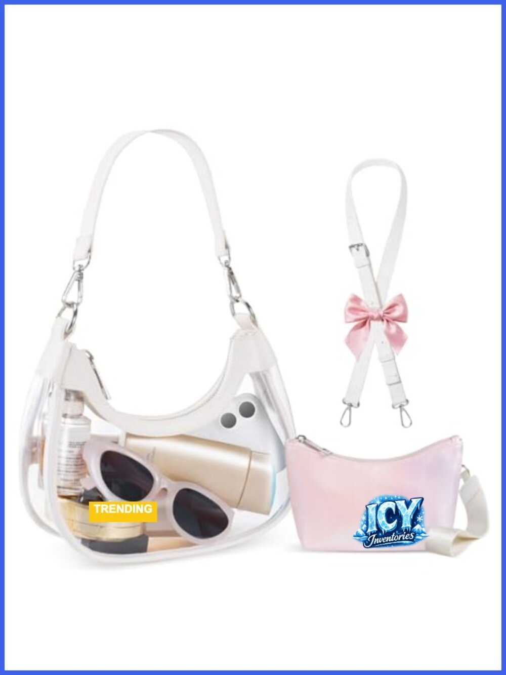 Clear Stadium Approved Shoulder Bag PVC Vegan with Wallet and Adjustable Straps